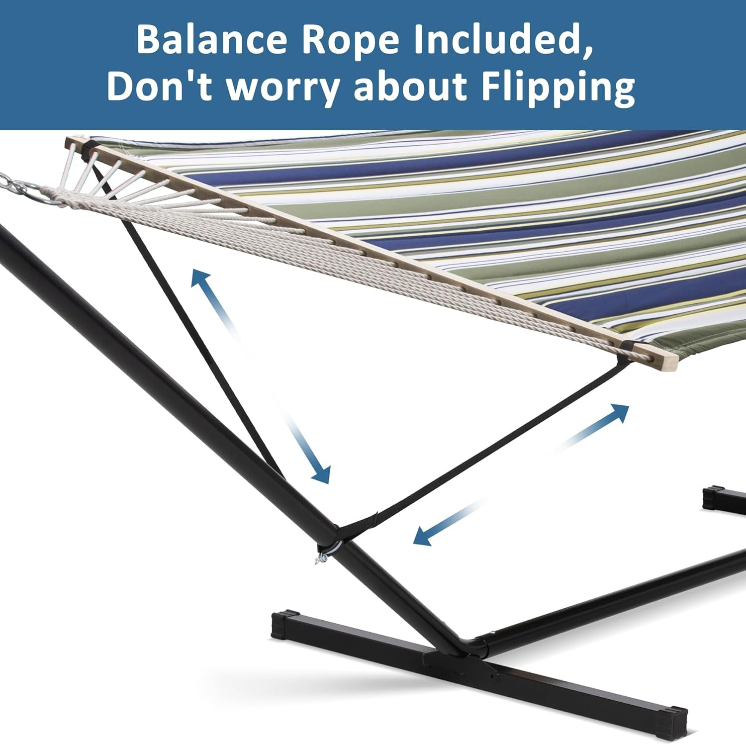 Double Hammock, Extra Large Quilted Fabric Swing with Hardwood Spreader Bars & Detachable Pillow, Heavy Duty, Perfect for Indoor/Outdoor Patio, Deck, Yard, Blue&Aqua