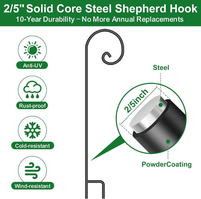 Shepherd Hook 48 Inch 5 Pack One Piece Structure No Assembly Required 2/5 Inch Heavy Duty Solid Metal Shepards for Garden Outdoor Plants Lantern Mason Jar Wind Chimes Wedding Small SH48