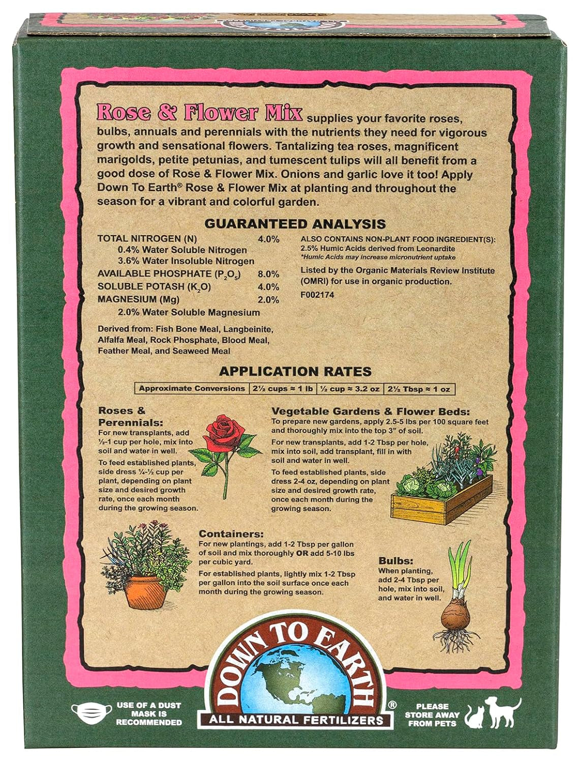 Rose & Flower Mix 4-8-4, 5 Lb Box Organic Plant Food for Roses, Bulbs, Flowers and Ornamentals