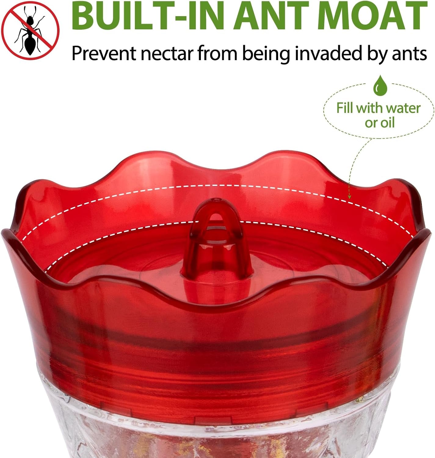 Glass Hummingbird Feeders for Outdoors Hanging, Built-In Ant Moat, 4 Bee Guard Feeding Ports with Perches, Leak Proof, 15 Ounces, Stars Decor, Red, Gifts for Women Men, Gifts for Mom Dad
