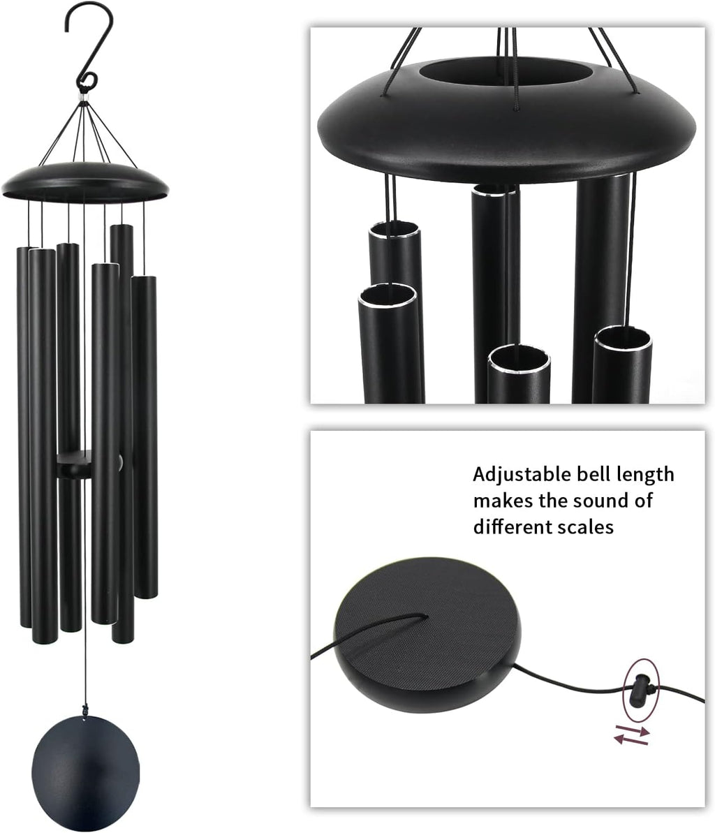 45 in Memorial Wind Chimes Large with 6 Heavy Tubes, Large Deep Tone Wind Chimes Outdoor for Garden Hanging Décor,Sympathy Gifts. Black