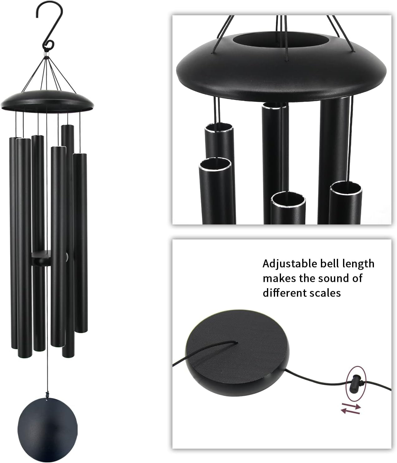 45 in Memorial Wind Chimes Large with 6 Heavy Tubes, Large Deep Tone Wind Chimes Outdoor for Garden Hanging Décor,Sympathy Gifts. Black