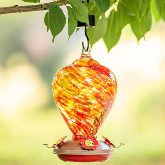 Hummingbird Feeders for Outdoors Hanging, Blown Glass Hummingbird Feeder, Hummingbird Gifts for Mom, Garden Backyard Decor for Outside, Unique Gifts Idea for Women, 34OZ, Daylight