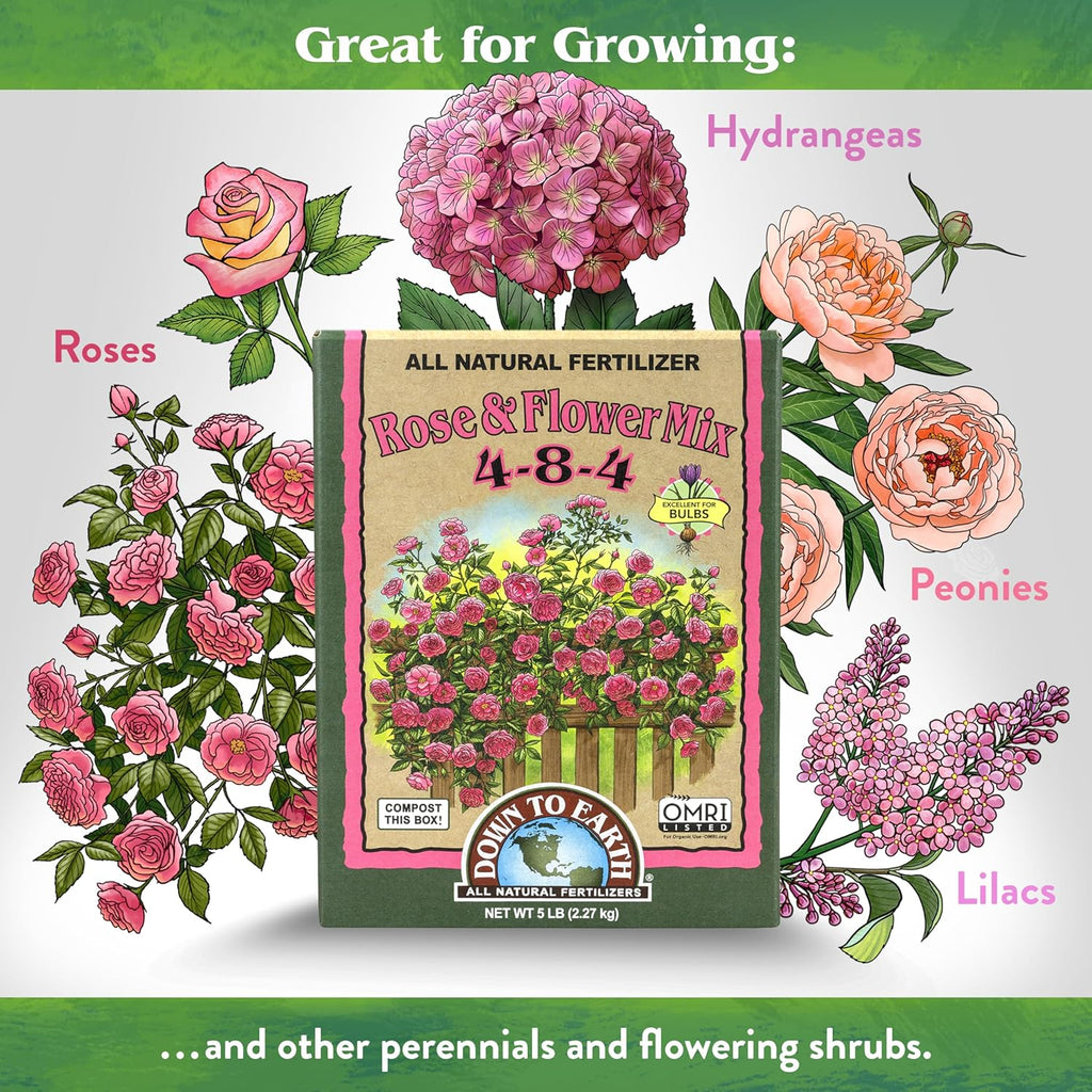 Rose & Flower Mix 4-8-4, 5 Lb Box Organic Plant Food for Roses, Bulbs, Flowers and Ornamentals