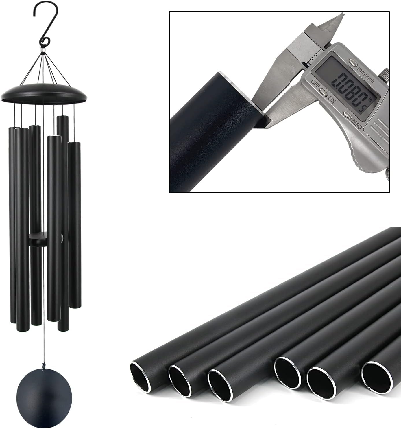 45 in Memorial Wind Chimes Large with 6 Heavy Tubes, Large Deep Tone Wind Chimes Outdoor for Garden Hanging Décor,Sympathy Gifts. Black