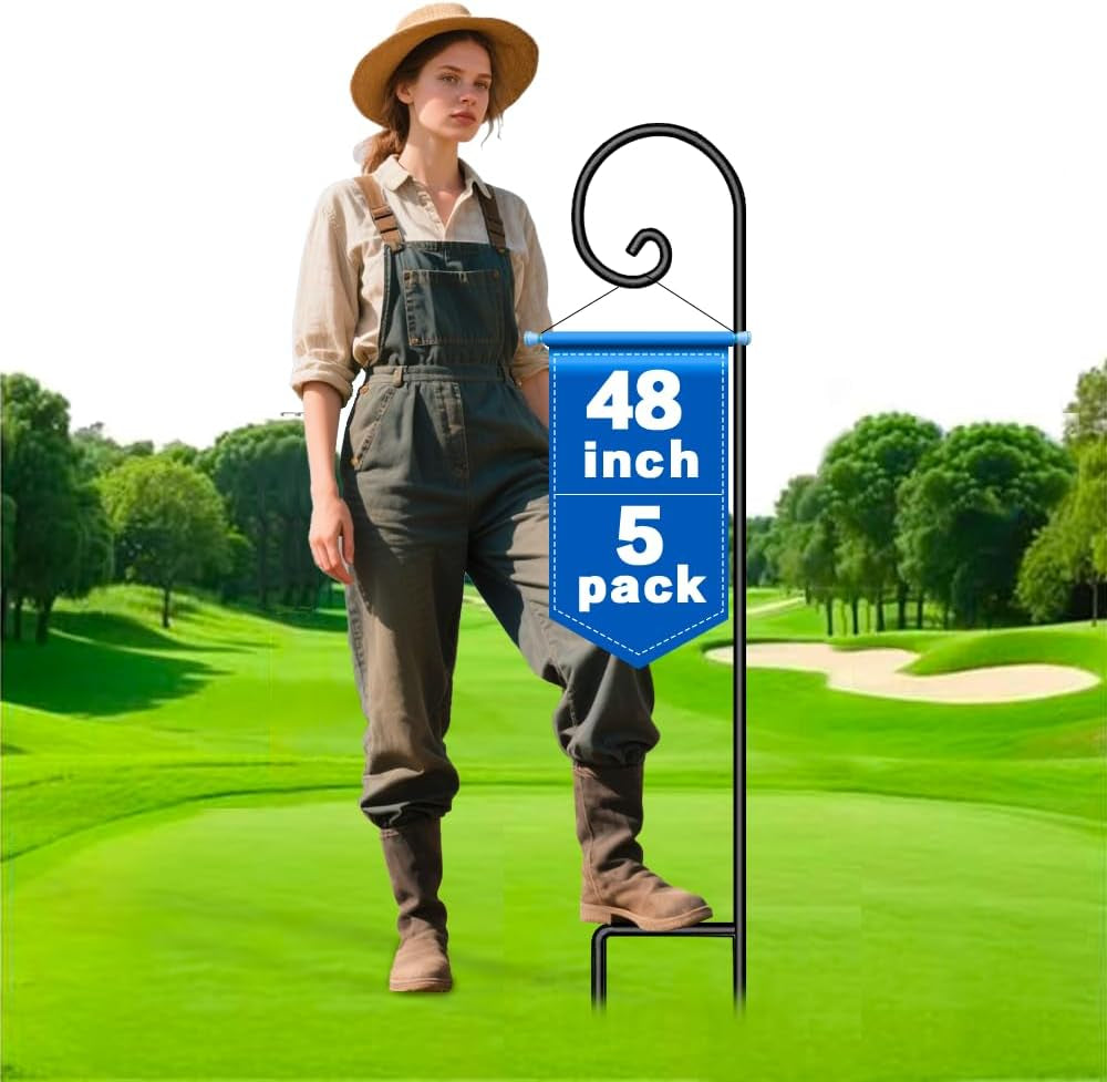 Shepherd Hook 48 Inch 5 Pack One Piece Structure No Assembly Required 2/5 Inch Heavy Duty Solid Metal Shepards for Garden Outdoor Plants Lantern Mason Jar Wind Chimes Wedding Small SH48