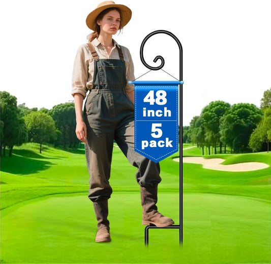 Shepherd Hook 48 Inch 5 Pack One Piece Structure No Assembly Required 2/5 Inch Heavy Duty Solid Metal Shepards for Garden Outdoor Plants Lantern Mason Jar Wind Chimes Wedding Small SH48