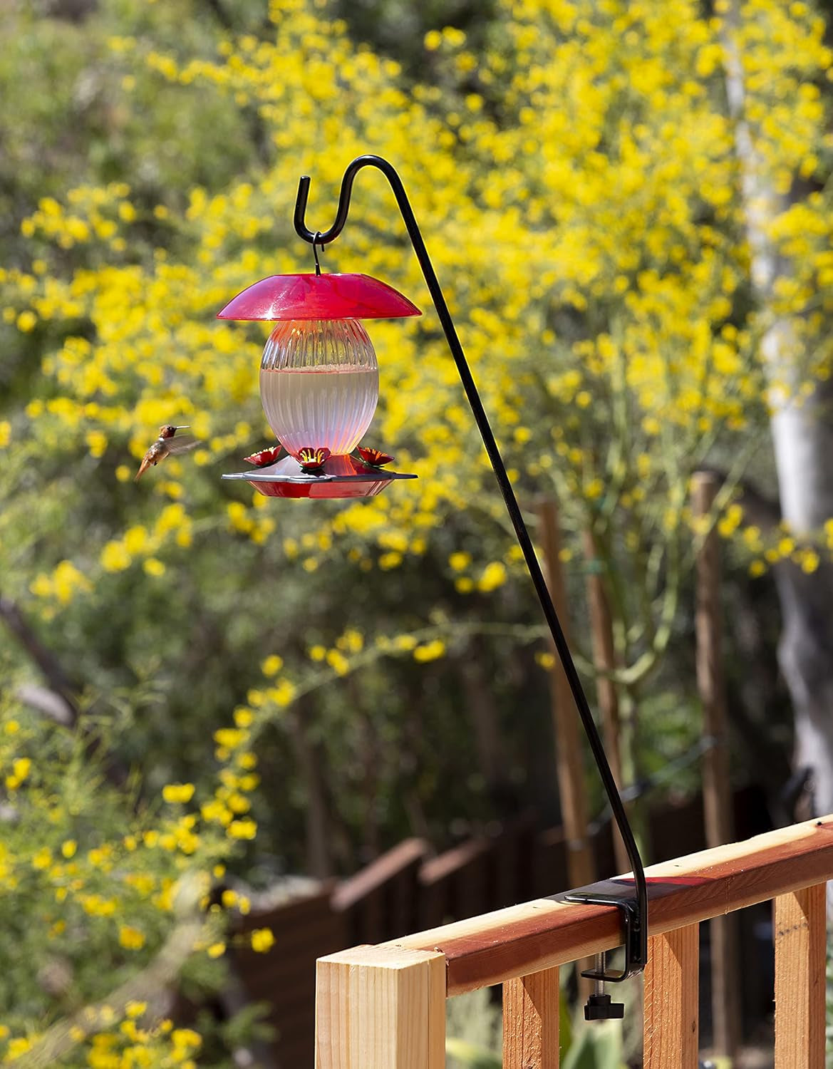 33-Inch Clamp-On Deck Hook, Steel, Bird Feeders, Plants, and Windchimes, Black