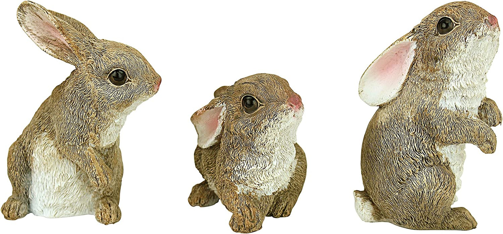 QM92008 Bunny Den Rabbits Indoor/Outdoor Set of Three Garden Animal Statues, 5 Inches Tall, Handcast Polyresin, Full Color Finish