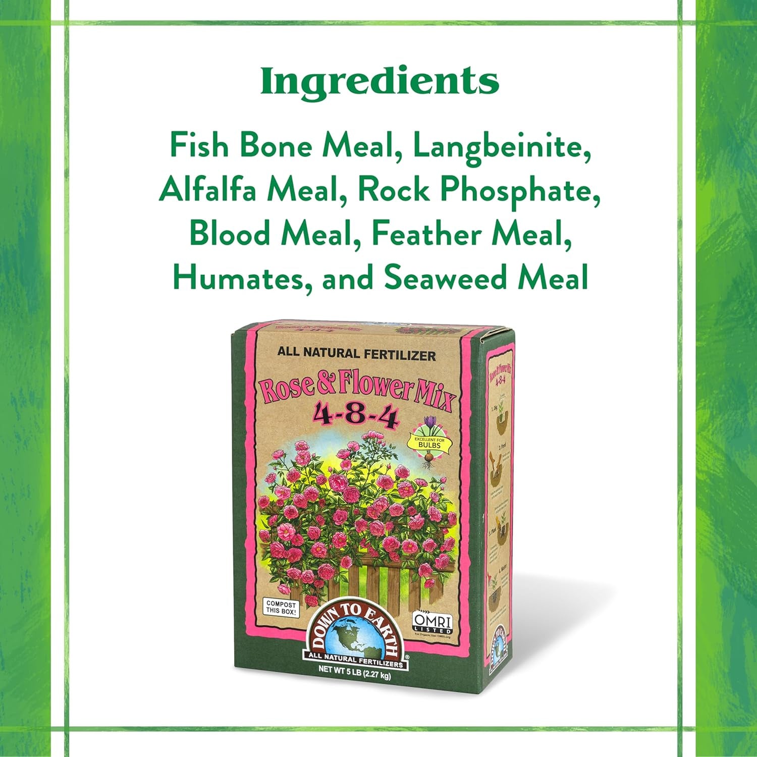 Rose & Flower Mix 4-8-4, 5 Lb Box Organic Plant Food for Roses, Bulbs, Flowers and Ornamentals