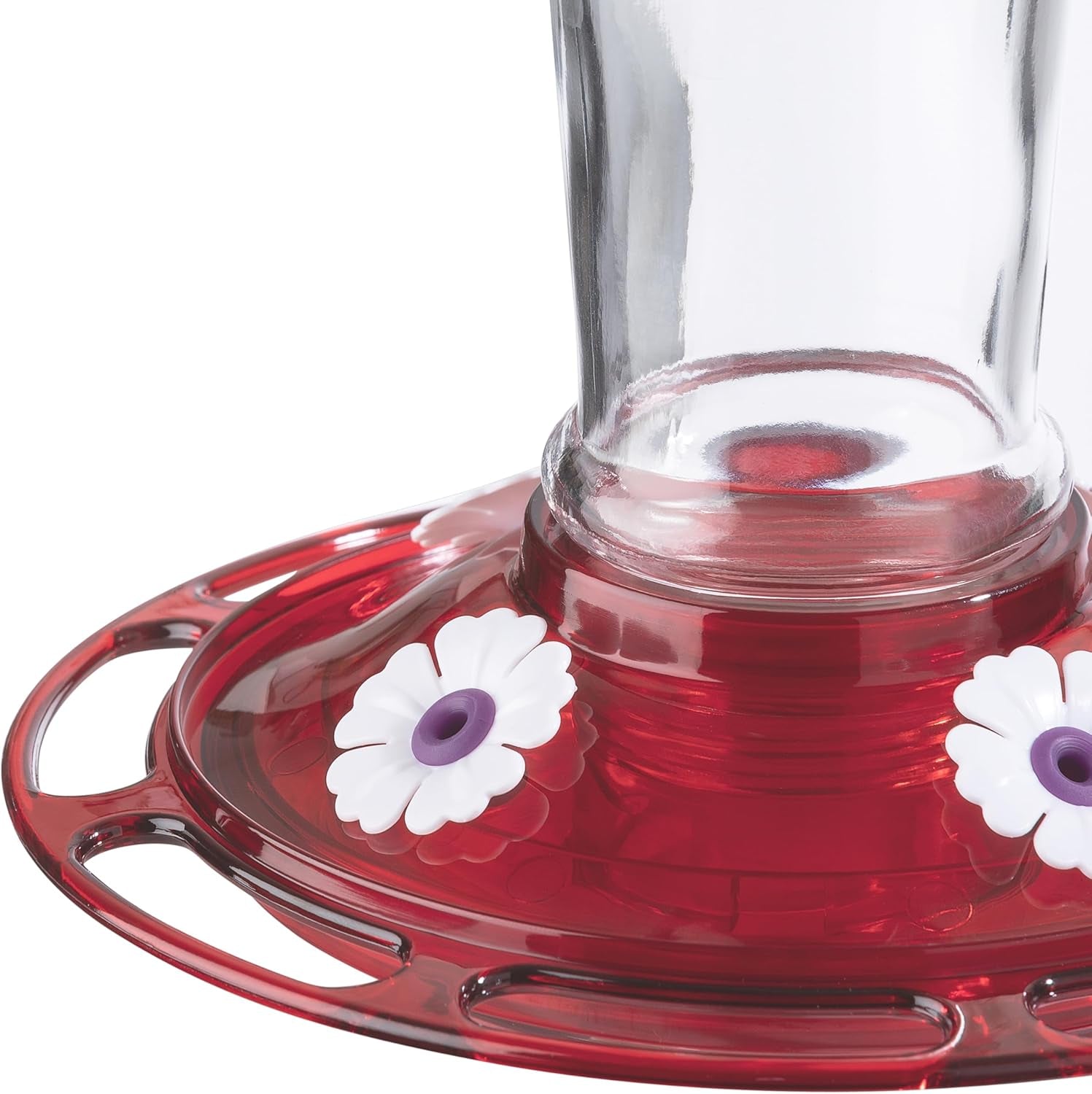 Bird Health+ Ruby Hummingbird Feeder, Glass Hummingbird Feeders for Outdoors, 4 Feeding Stations, 10 Ounces, Ruby Red