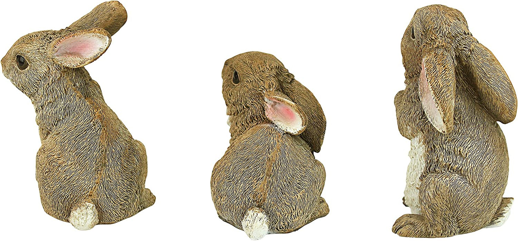 QM92008 Bunny Den Rabbits Indoor/Outdoor Set of Three Garden Animal Statues, 5 Inches Tall, Handcast Polyresin, Full Color Finish