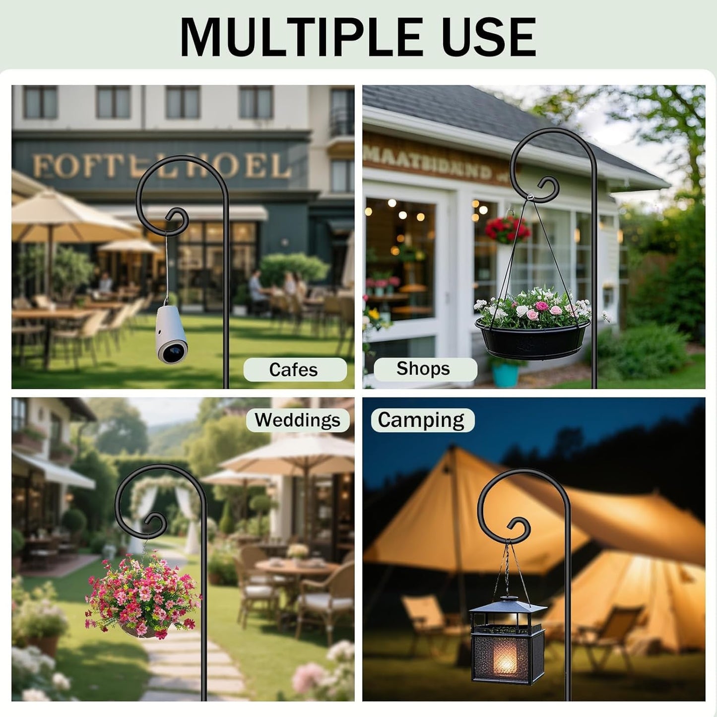 Shepherd Hook 48 Inch 5 Pack One Piece Structure No Assembly Required 2/5 Inch Heavy Duty Solid Metal Shepards for Garden Outdoor Plants Lantern Mason Jar Wind Chimes Wedding Small SH48