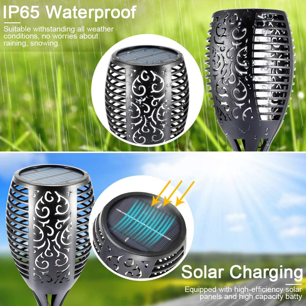 Solar Lights Outdoor 4 Pack, Premium 99 Leds Solar Torch Light with Flickering Flame Outdoor Decor- IP65 Waterproof Garden Lights for Halloween Decorations Yard Garden Porch
