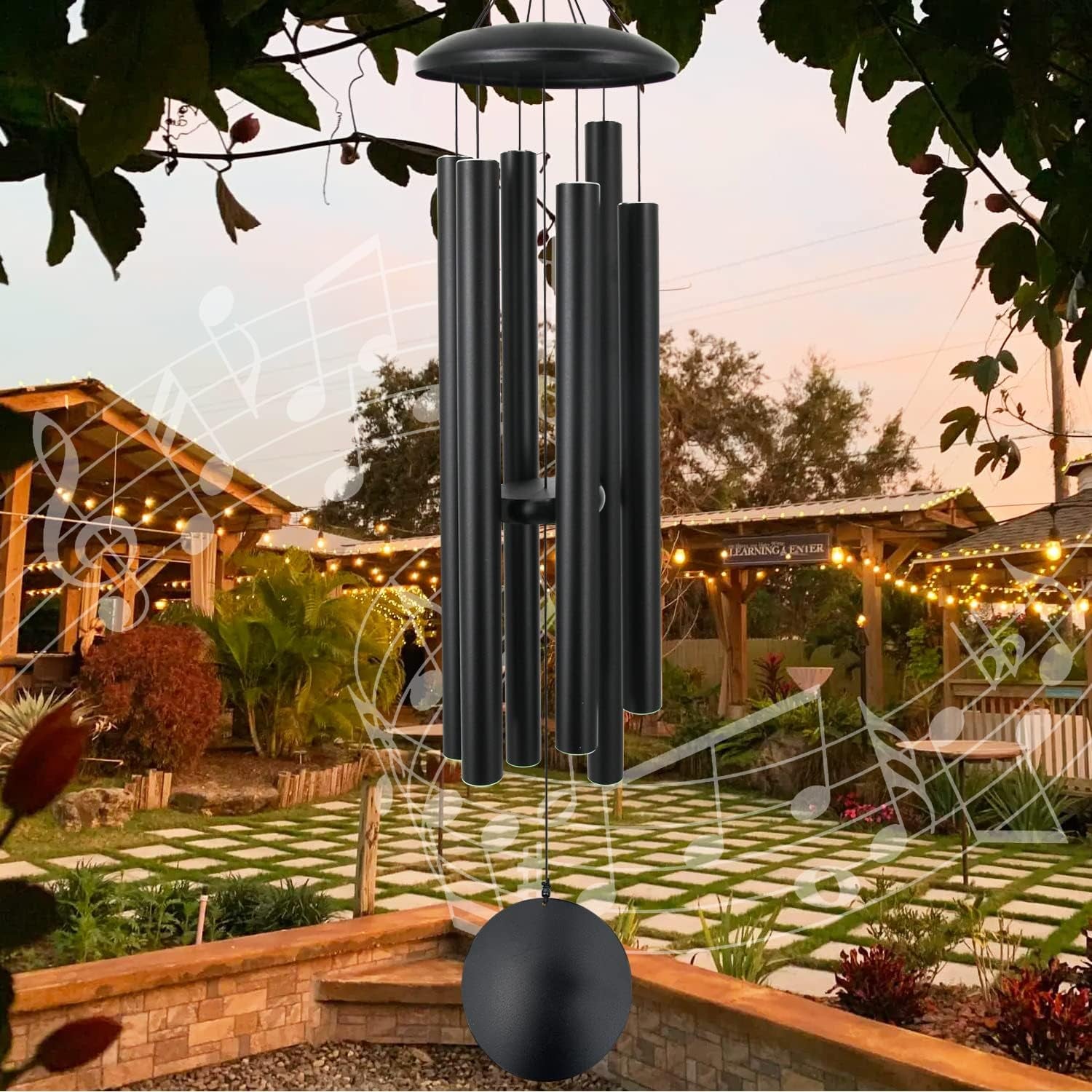 45 in Memorial Wind Chimes Large with 6 Heavy Tubes, Large Deep Tone Wind Chimes Outdoor for Garden Hanging Décor,Sympathy Gifts. Black