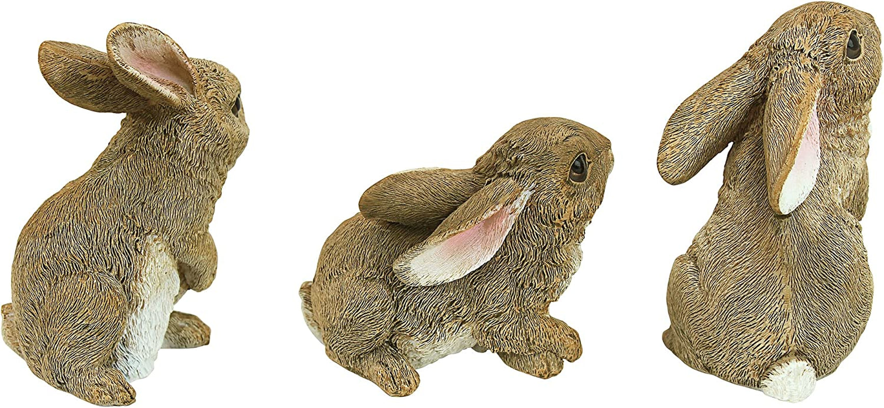 QM92008 Bunny Den Rabbits Indoor/Outdoor Set of Three Garden Animal Statues, 5 Inches Tall, Handcast Polyresin, Full Color Finish