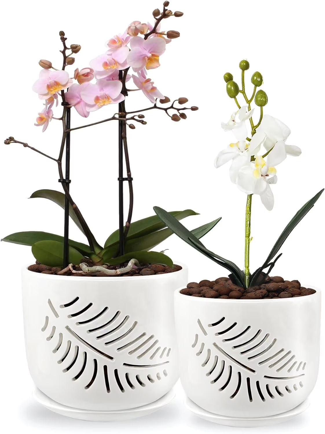 Ceramic Orchid Pots, 6+5 Inch Orchid Pots with Holes,Orchid Pots for Repotting,Healthy Air Circulation Plant Pots for Plant Lovers,Planters for Indoor/Outdoor Plants -2 Pack