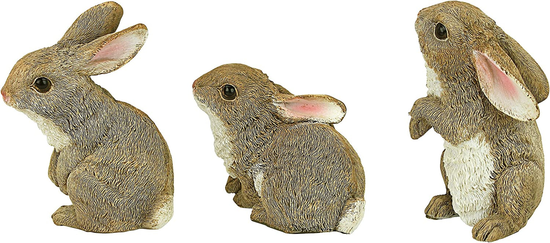QM92008 Bunny Den Rabbits Indoor/Outdoor Set of Three Garden Animal Statues, 5 Inches Tall, Handcast Polyresin, Full Color Finish