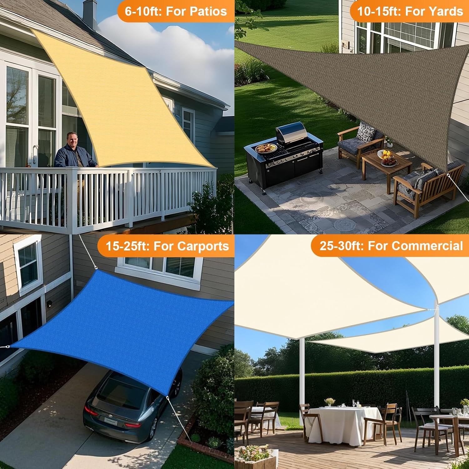 Sun Shade Sail,8'X10'White,Rectangle,Curved Edged Commercial Grade 185GSM Permeable Outdoor Shade Cloth for Deck, Backyard, Patio (Custom Sizes Made)