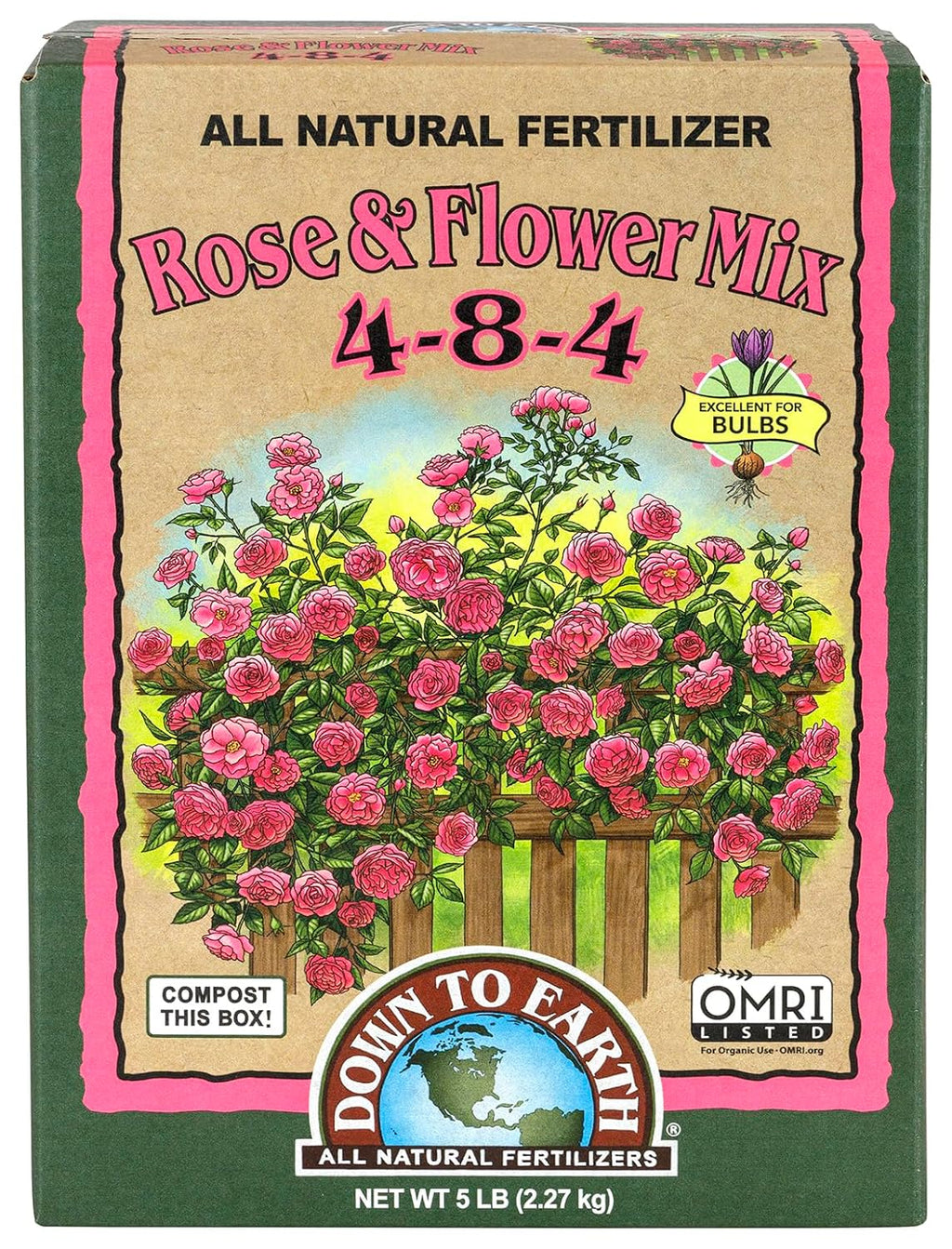 Rose & Flower Mix 4-8-4, 5 Lb Box Organic Plant Food for Roses, Bulbs, Flowers and Ornamentals