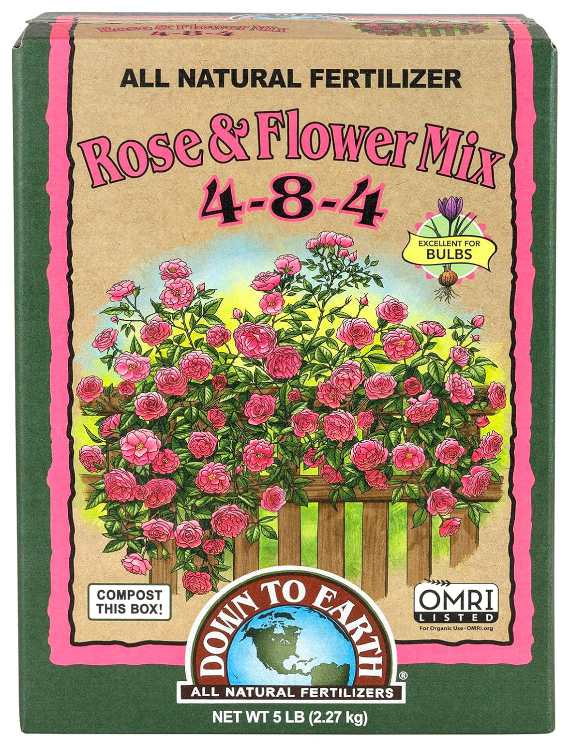 Rose & Flower Mix 4-8-4, 5 Lb Box Organic Plant Food for Roses, Bulbs, Flowers and Ornamentals