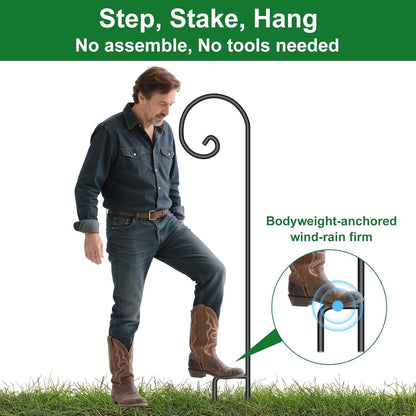 Shepherd Hook 48 Inch 5 Pack One Piece Structure No Assembly Required 2/5 Inch Heavy Duty Solid Metal Shepards for Garden Outdoor Plants Lantern Mason Jar Wind Chimes Wedding Small SH48
