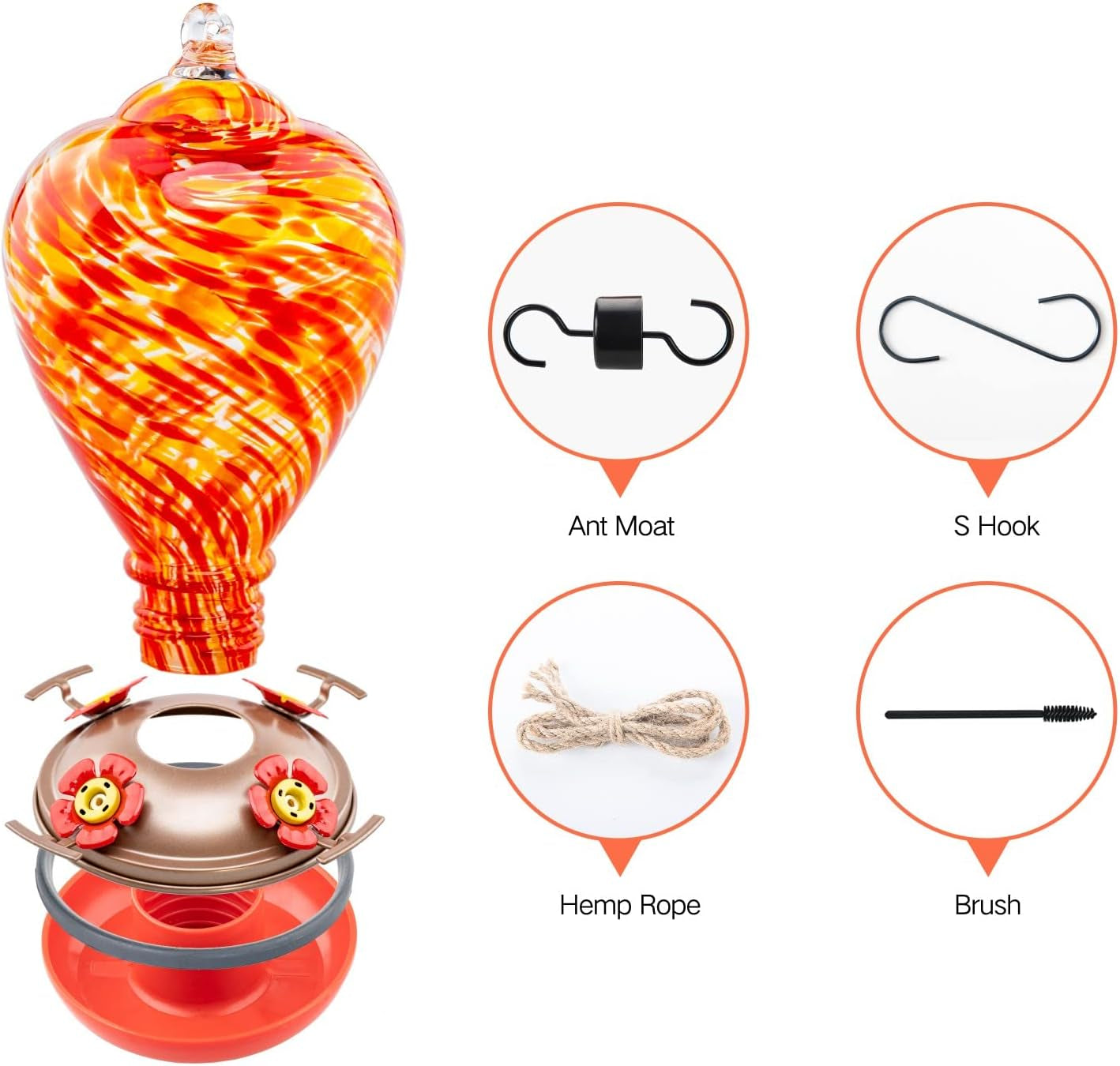 Hummingbird Feeders for Outdoors Hanging, Blown Glass Hummingbird Feeder, Hummingbird Gifts for Mom, Garden Backyard Decor for Outside, Unique Gifts Idea for Women, 34OZ, Daylight
