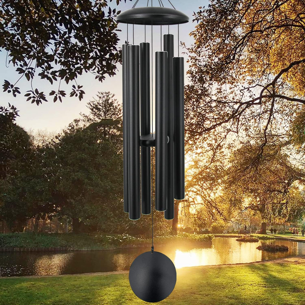 45 in Memorial Wind Chimes Large with 6 Heavy Tubes, Large Deep Tone Wind Chimes Outdoor for Garden Hanging Décor,Sympathy Gifts. Black