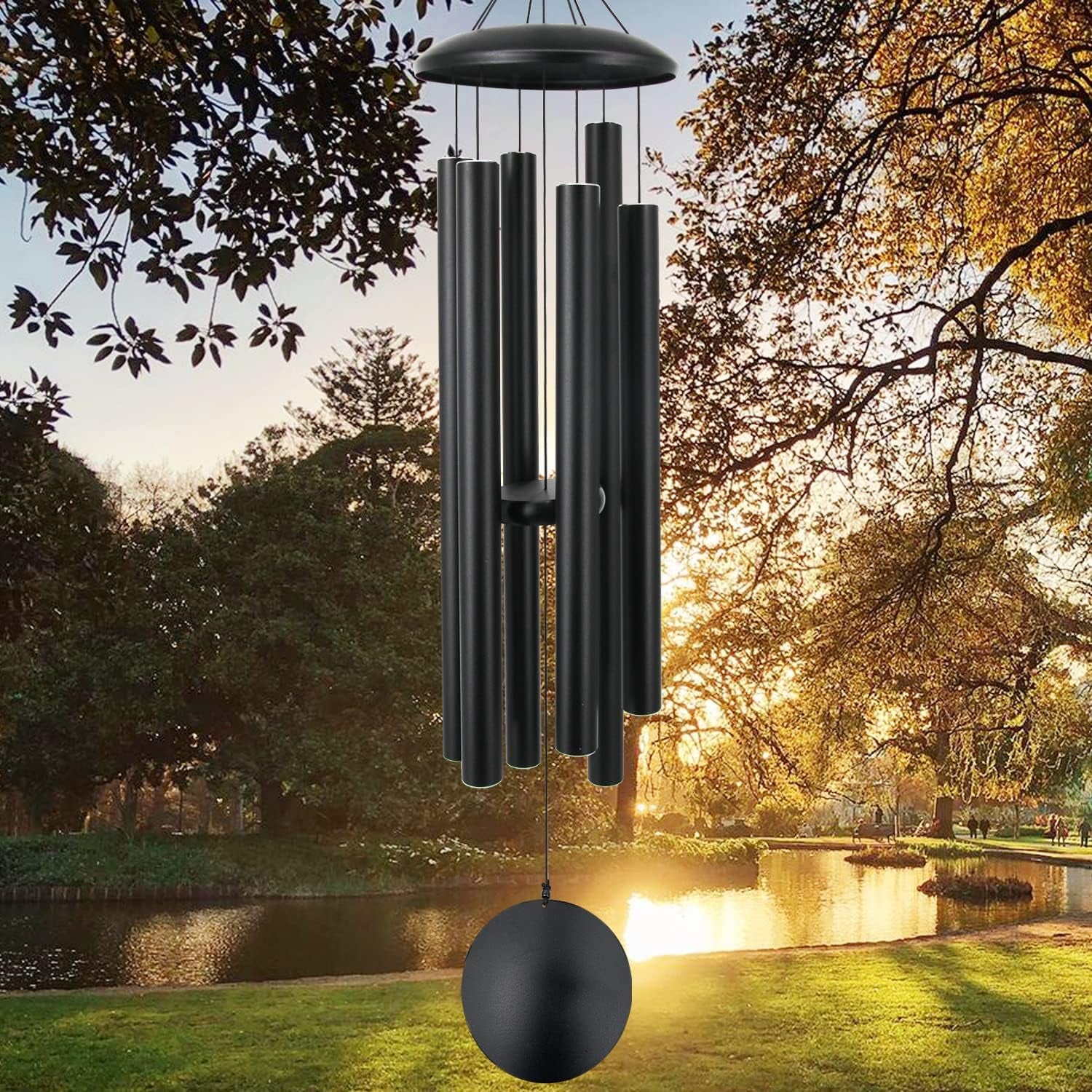 45 in Memorial Wind Chimes Large with 6 Heavy Tubes, Large Deep Tone Wind Chimes Outdoor for Garden Hanging Décor,Sympathy Gifts. Black