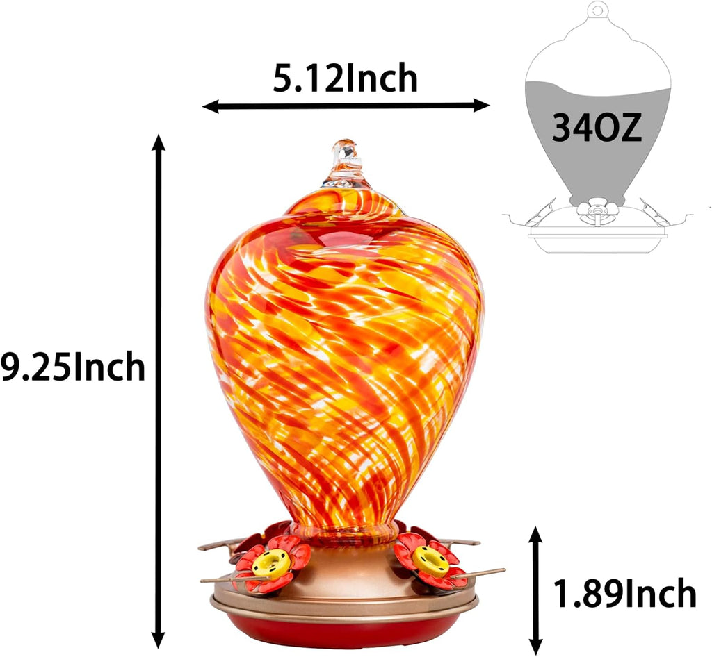 Hummingbird Feeders for Outdoors Hanging, Blown Glass Hummingbird Feeder, Hummingbird Gifts for Mom, Garden Backyard Decor for Outside, Unique Gifts Idea for Women, 34OZ, Daylight