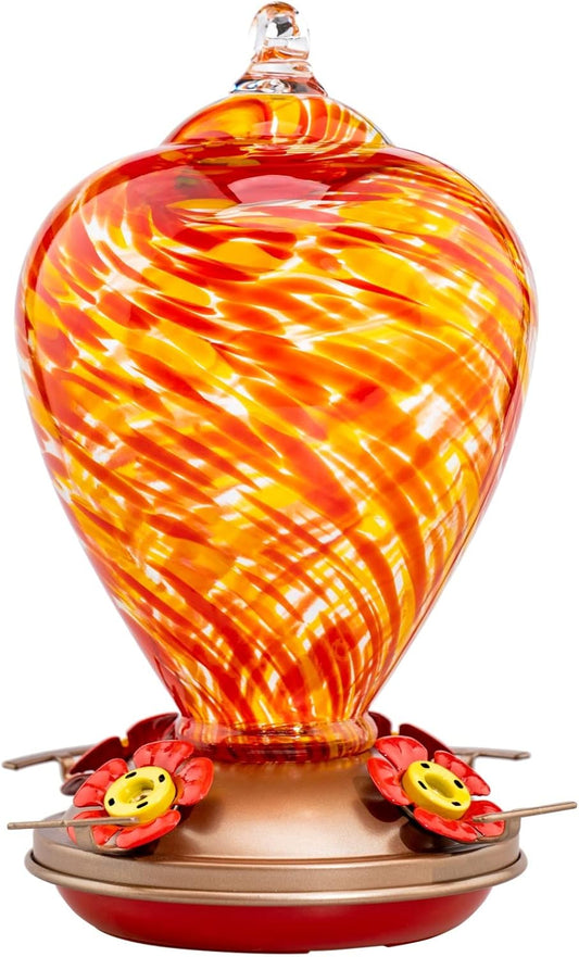 Hummingbird Feeders for Outdoors Hanging, Blown Glass Hummingbird Feeder, Hummingbird Gifts for Mom, Garden Backyard Decor for Outside, Unique Gifts Idea for Women, 34OZ, Daylight