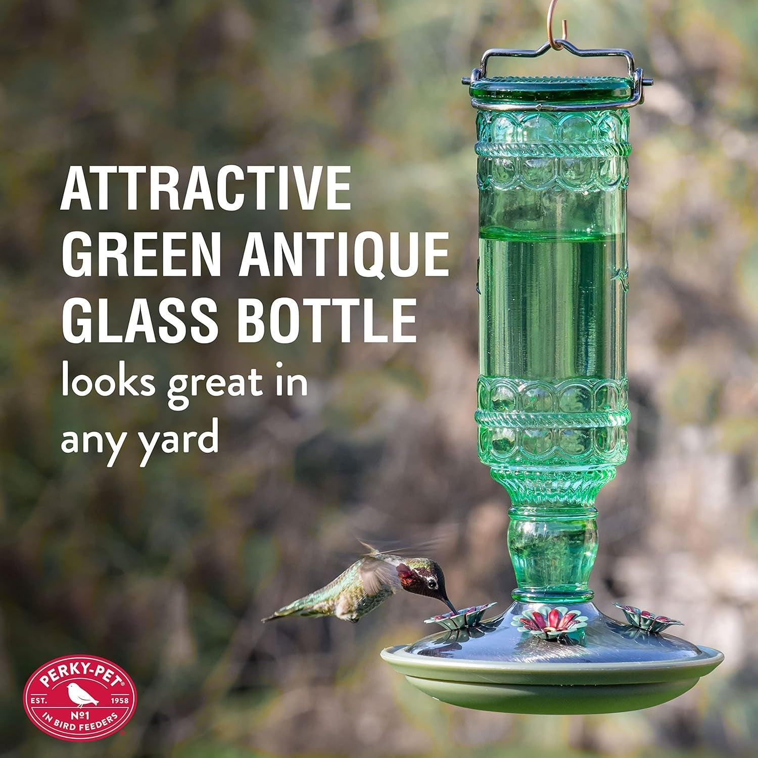 Glass Hummingbird Feeders for Outdoors - Antique Bottle Style Bird Feeder - 10 Oz Humming Bird Feeders for Outdoor Garden Decor