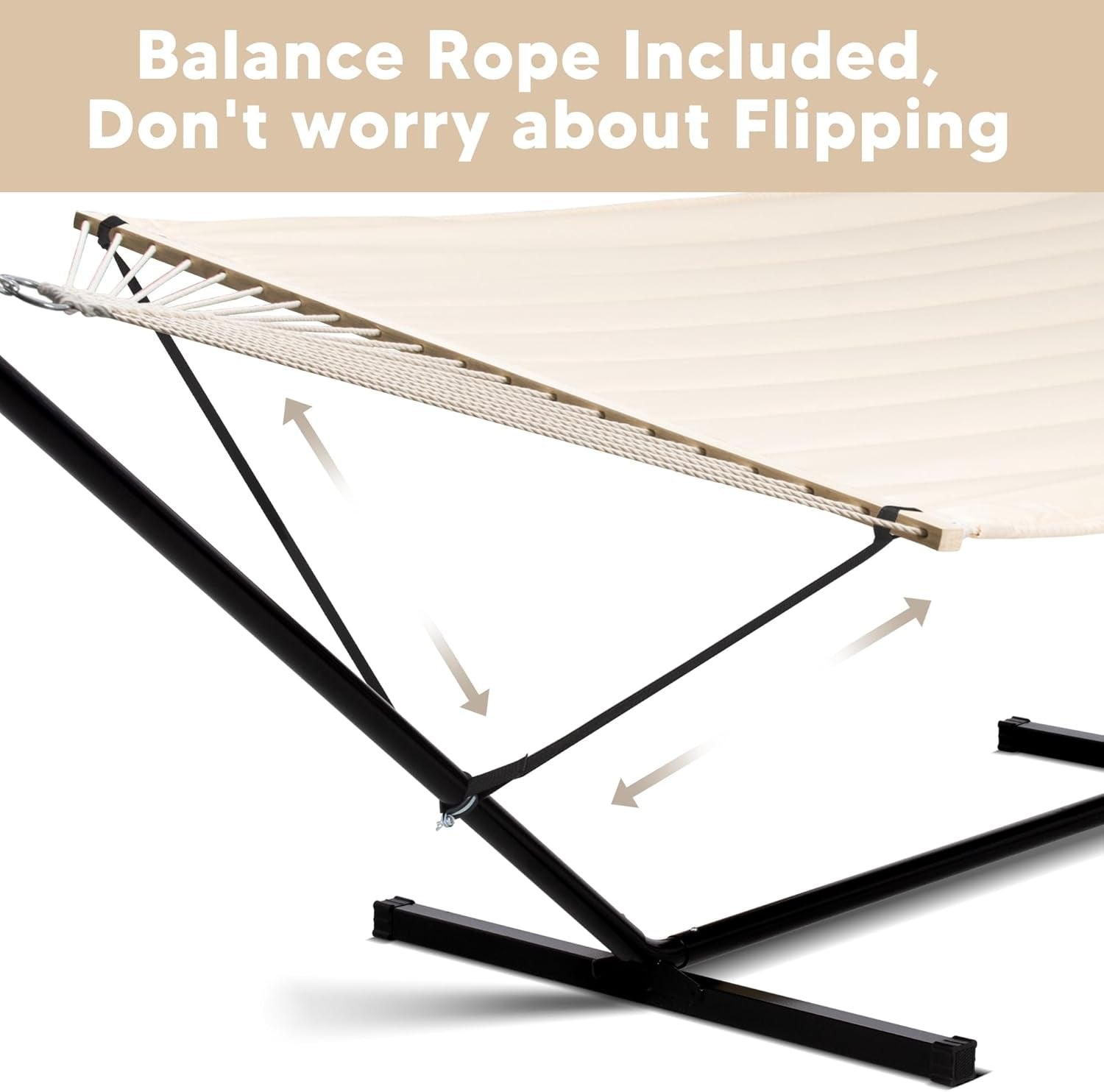 Hammocks Extra Large Double Hammock with 12 Ft Stand, 475Lbs Capacity, Outdoor Portable Hammock with Hardwood Spreader Bar, Extra Large Pillow, Beige