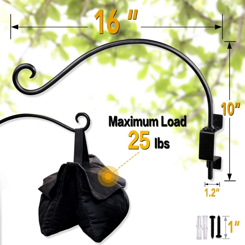 Bird Feeder Hangers Outdoor: 16-Inch Swivel Hanging Plant Bracket for Wall Mount - Swivel Plant Hook for Flower Basket