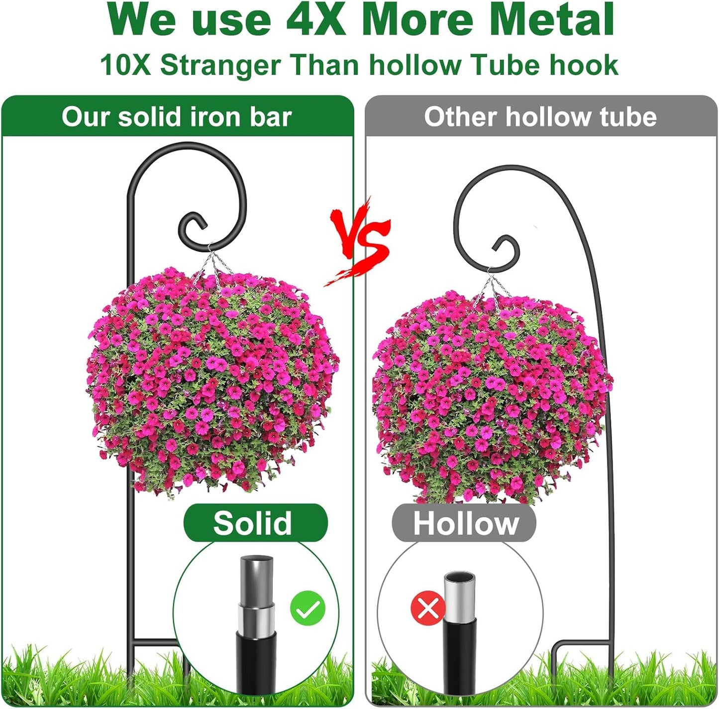 Shepherd Hook 48 Inch 5 Pack One Piece Structure No Assembly Required 2/5 Inch Heavy Duty Solid Metal Shepards for Garden Outdoor Plants Lantern Mason Jar Wind Chimes Wedding Small SH48