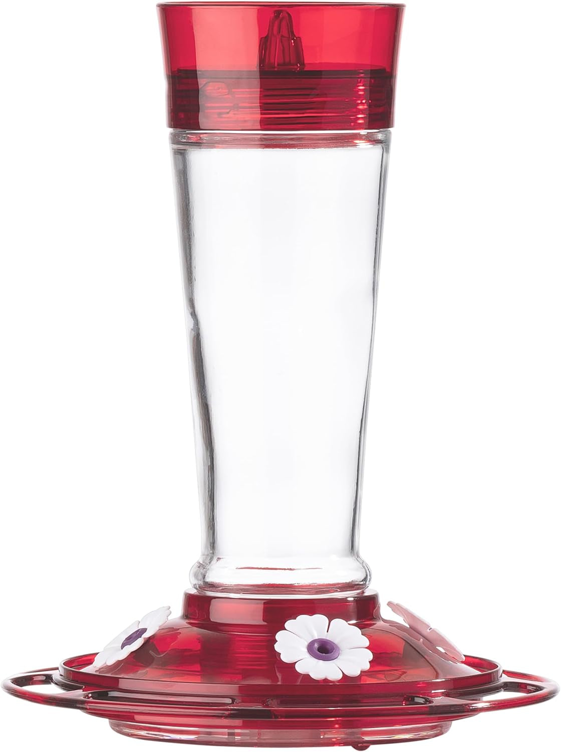 Bird Health+ Ruby Hummingbird Feeder, Glass Hummingbird Feeders for Outdoors, 4 Feeding Stations, 10 Ounces, Ruby Red