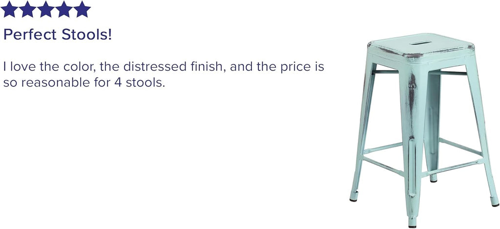 Commercial Grade 24" High Backless Distressed Green-Blue Metal Indoor-Outdoor Counter Height Stool