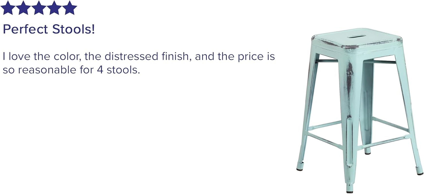 Commercial Grade 24" High Backless Distressed Green-Blue Metal Indoor-Outdoor Counter Height Stool